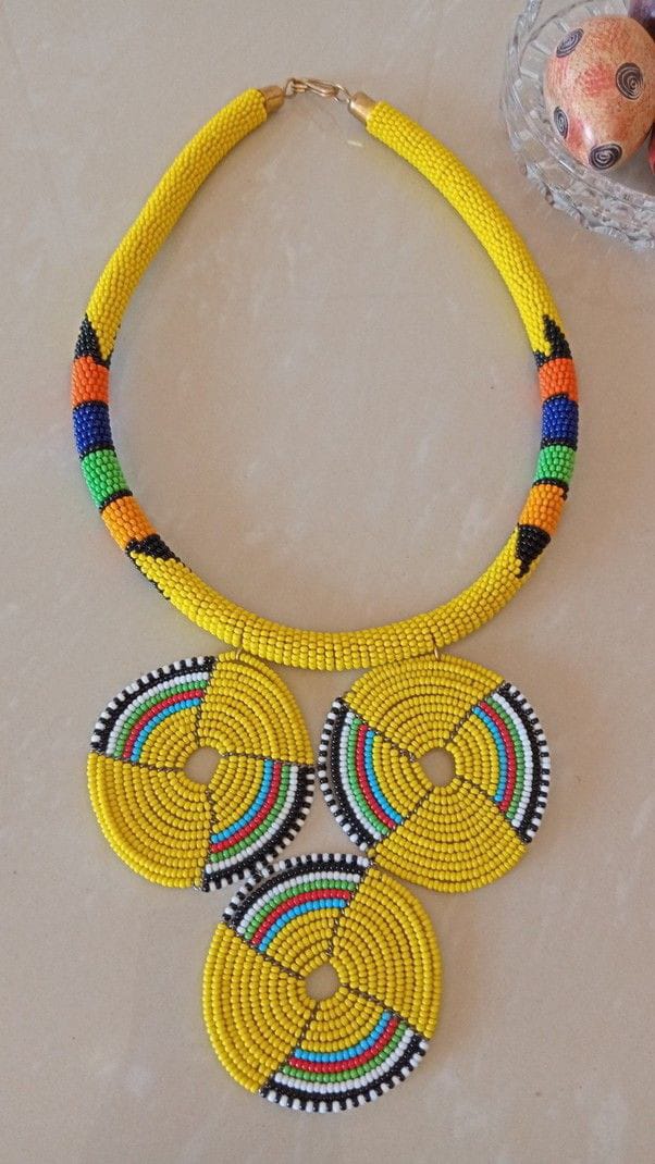 African beaded pendant necklace