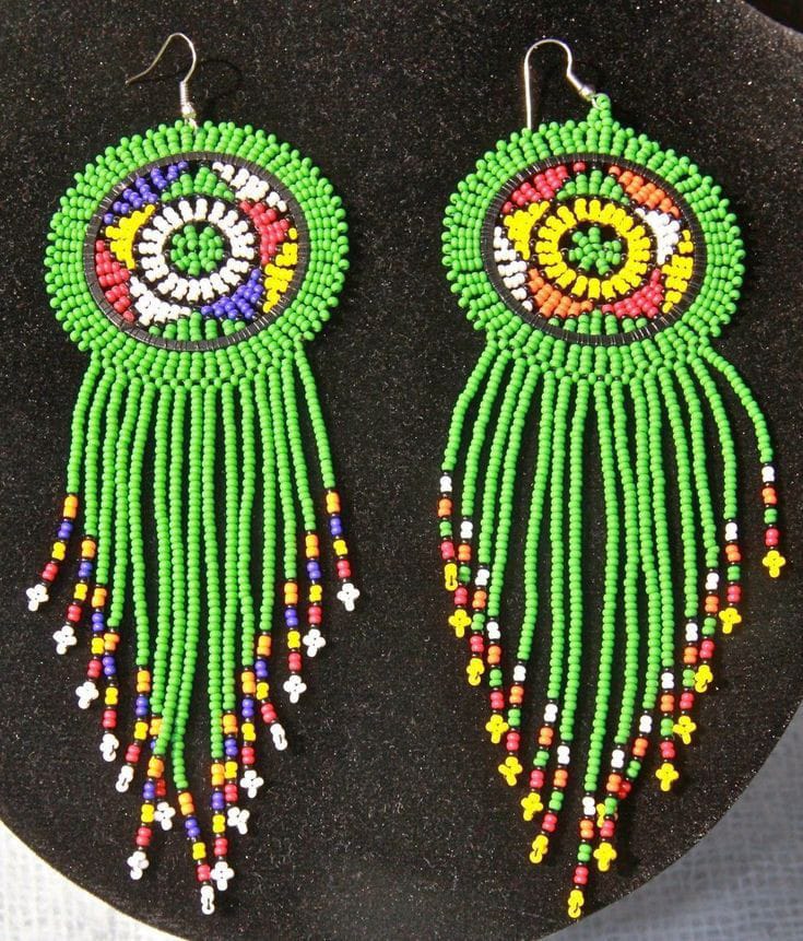 African Beaded earrings; Maasai earrings; Zulu earrings; Green earrings