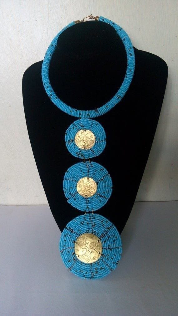 Beaded pendant necklace; 3 in one pendants; Blue necklace