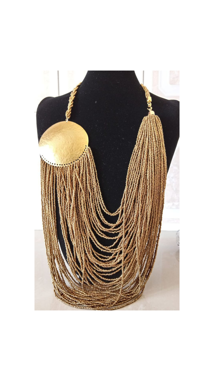 Gold beaded Maasai waterfall necklace