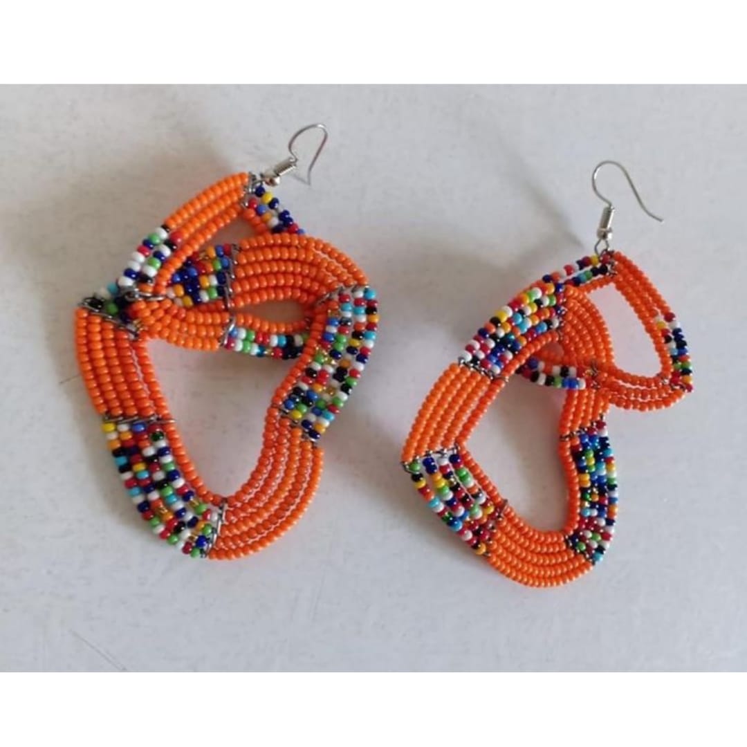 African Beaded earrings; Love-heart earrings