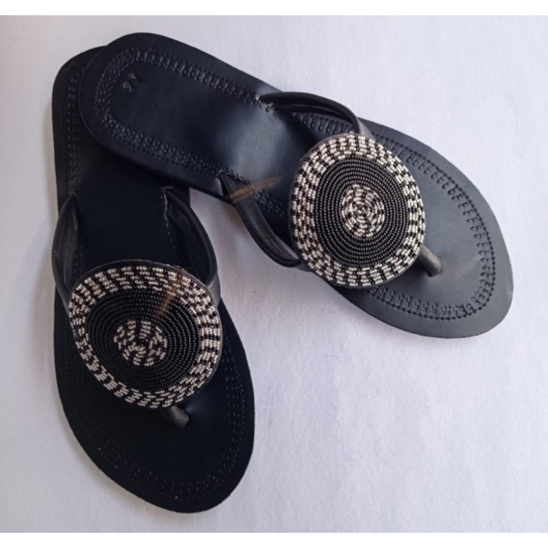 classy Leather sandals with beaded decorations; Beaded sandals; African sandals