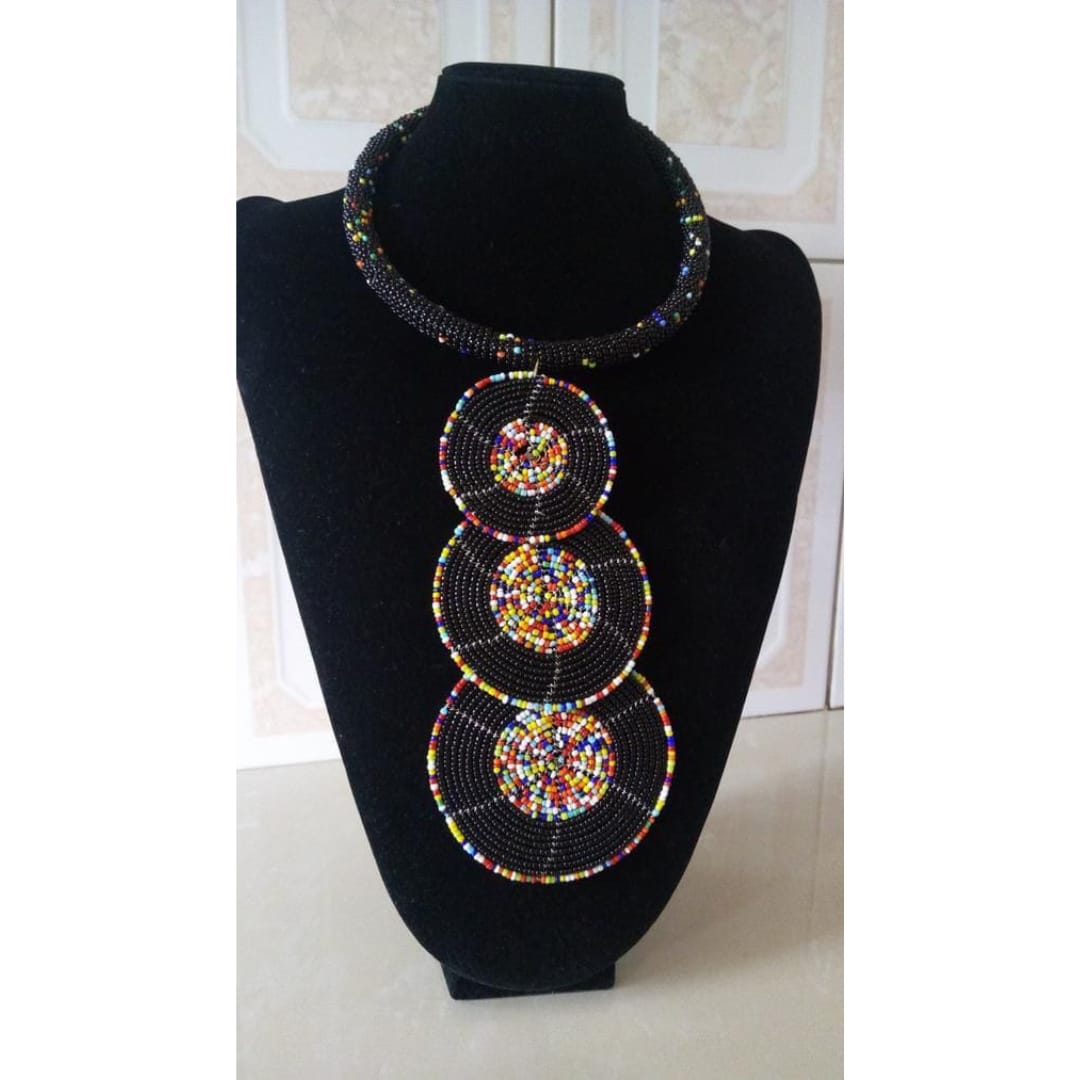 Beaded pendant necklace; 3 in one pendants; Black necklace